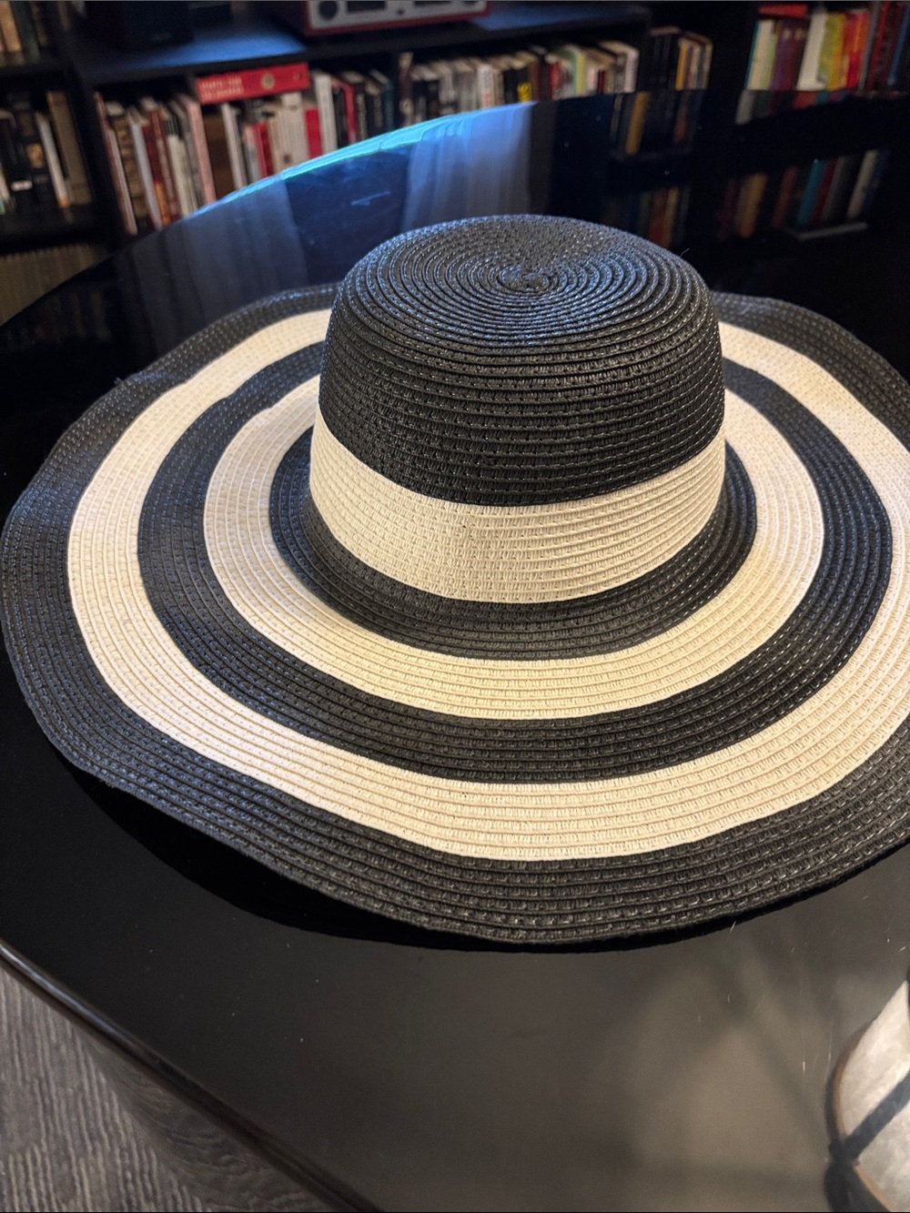 Classic Black & White Striped Wide-Brim Sun Hat
